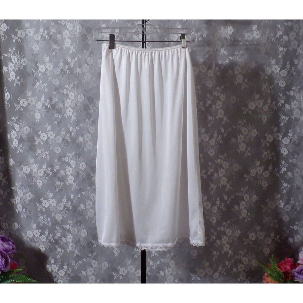 Vintage 80s White Skirt Slip Size Large 1980s Nylon Midi Half Slip Layering